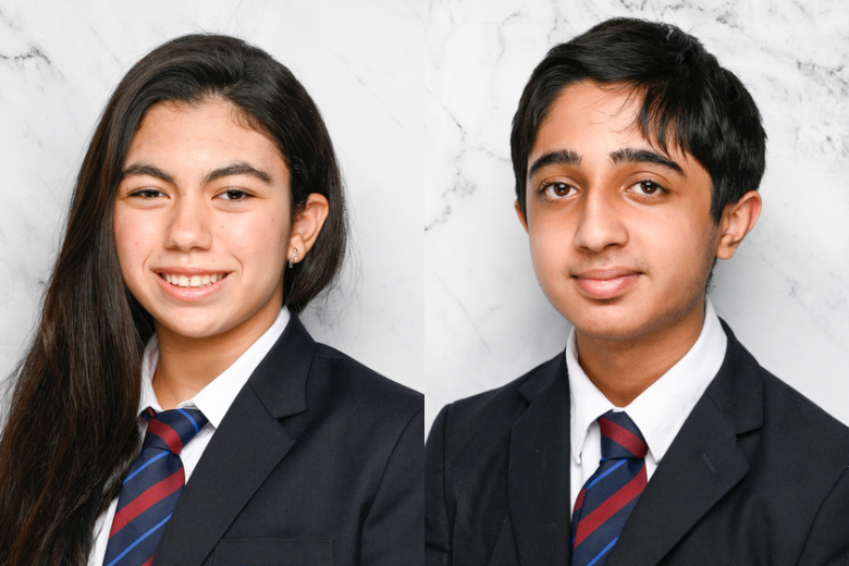 Brighton College Dubai students Rudayna Yassin and Hassan Lakhani, mathematics high scorers and early GCSE finishers