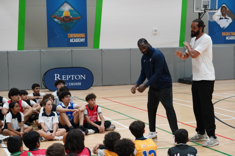 Joakim Noah engaging with students at Repton Abu Dhabi during his visit.