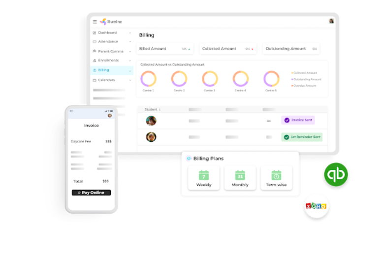 illumine billing dashboard with online invoice and QuickBooks integration for nurseries