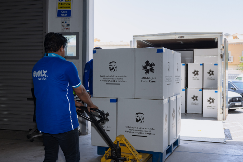 EMX team handling logistics and Dubai Cares school kit deliveries for Students for Students 2025.