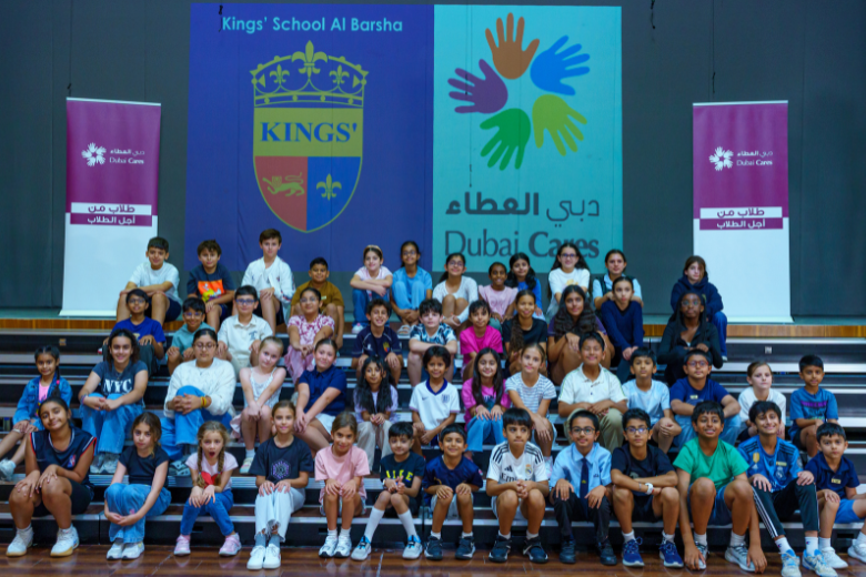 Students at Kings’ School Al Barsha pose together for Students for Students 2025 under the Dubai Cares initiative.