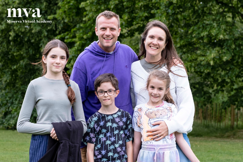 Family of Minerva Virtual Academy students enjoying flexible British online education