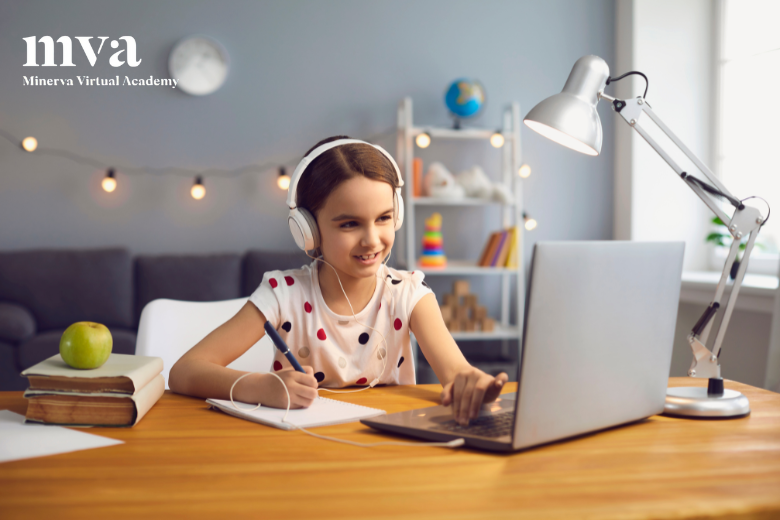 Student attending live online class at Minerva Virtual Academy