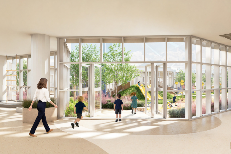 Children entering Repton Dubai’s redesigned Early Years Centre with open indoor-outdoor spaces