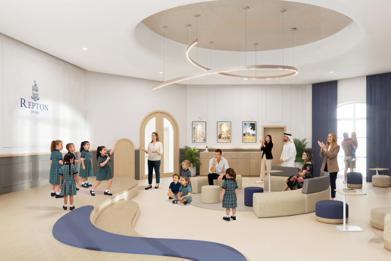 Repton Dubai’s upgraded school reception with flexible seating and community café