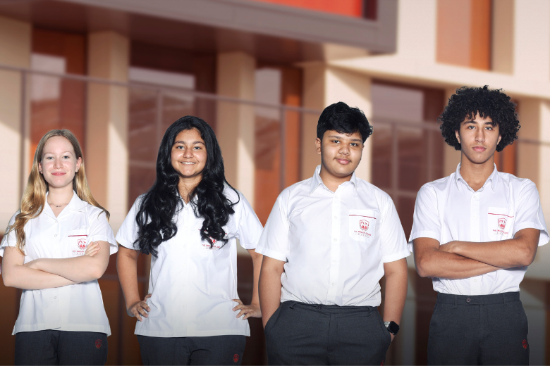 Students from different year groups at The English College posing in front of campus