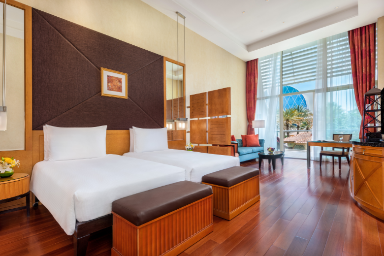 Spacious superior twin room with Gulf view at Al Raha Beach Hotel in Abu Dhabi