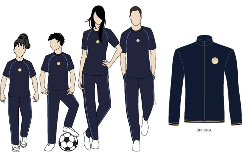 Zaks-designed sportswear set for UAE schools, including T-shirts, trousers, and jackets.