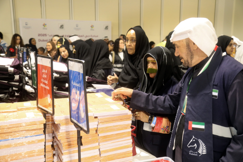 Volunteers organise notebooks and supplies for children from low-income families as part of the Dubai Cares Back to School campaign.