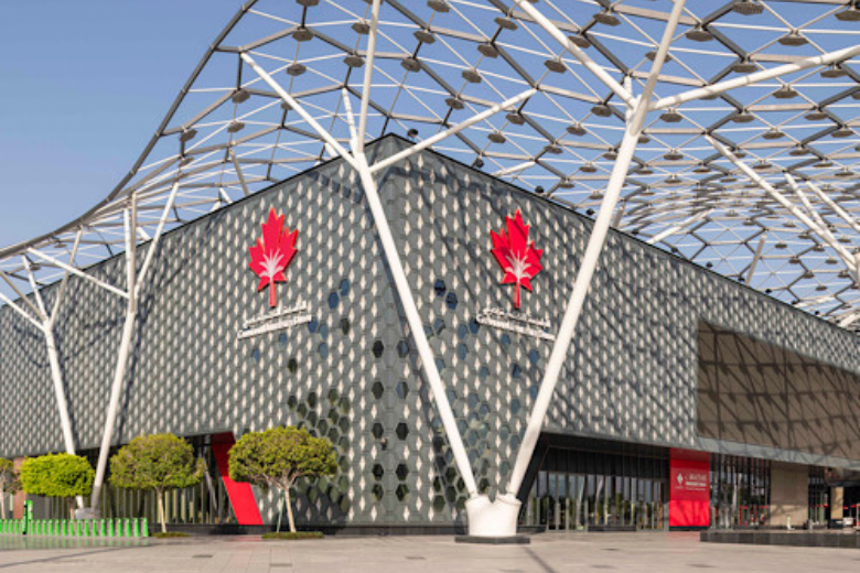 Exterior view of Canadian University Dubai campus with modern architecture
