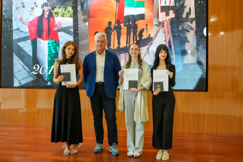 CUD’s Dean of the School of Architecture and Interior Design, Mr. Massimo Imparato, with students who have created sustainability-focused design projects linked to the unique environmental and climatic conditions of Dubai