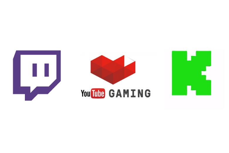 Logos of Twitch, YouTube Gaming and Kick, the leading platforms for streaming esports.
