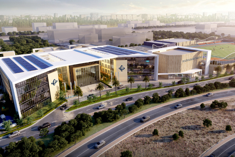 Exterior view of the GEMS School of Research and Innovation buildings in Dubai