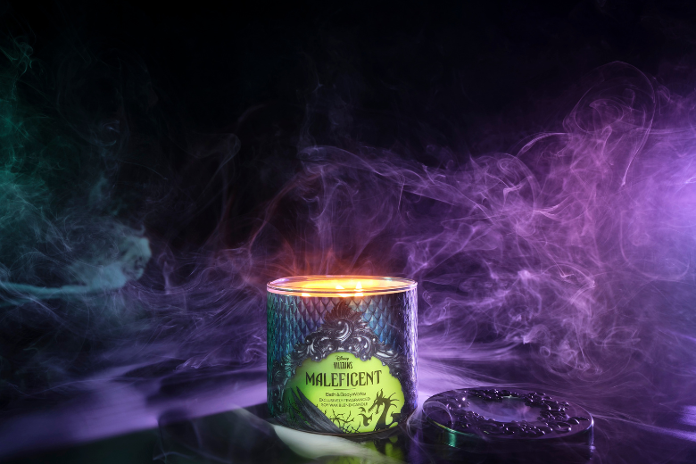 Maleficent-inspired candle by Bath & Body Works with notes of sinister plum, midnight berries, and mystical woods.
