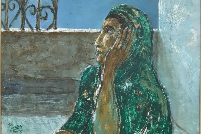 Artwork with a called The Lady and the Moon in the Albareh Art Gallery . Focus The Gulf Region Sector.