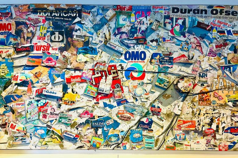 Collage artwork by Turkish artist Burhan Doğançay displayed at Art On Istanbul Gallery, Modern Türkiye.
