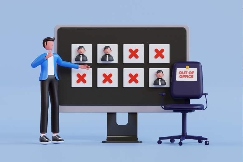 Illustration of attendance monitoring with “out of office” symbol, representing excused and unexcused school absences in UAE.