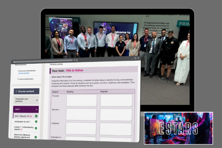 Open University online course interface displaying the Esports 101 unit for the EStars CPD qualification.