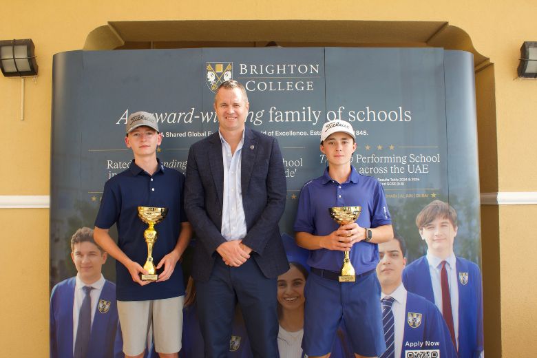 Brighton College Dubai students receiving awards at Junior Open golf competition