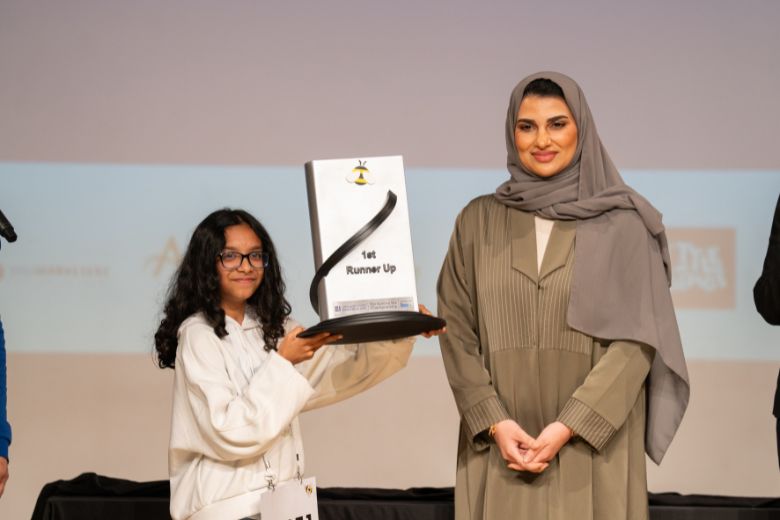 Inaya, student of ICS Al Manhal at the UAE Spelling Bee Finals