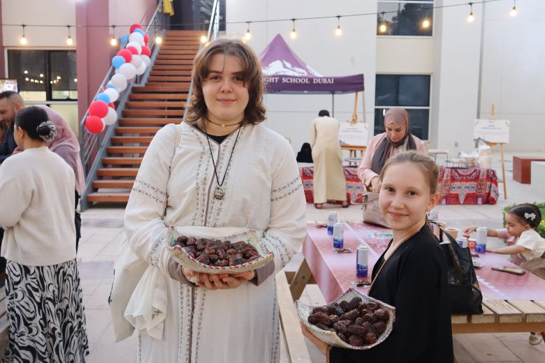 Families attending a community iftar event at Dwight School Dubai