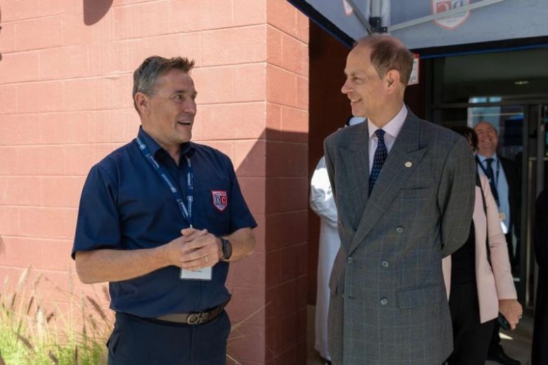 Headmaster Tomas Duckling greeting His Royal Highness Prince Edward