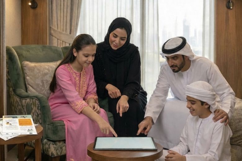 Family setting up a quiet study space for effective distance learning at home