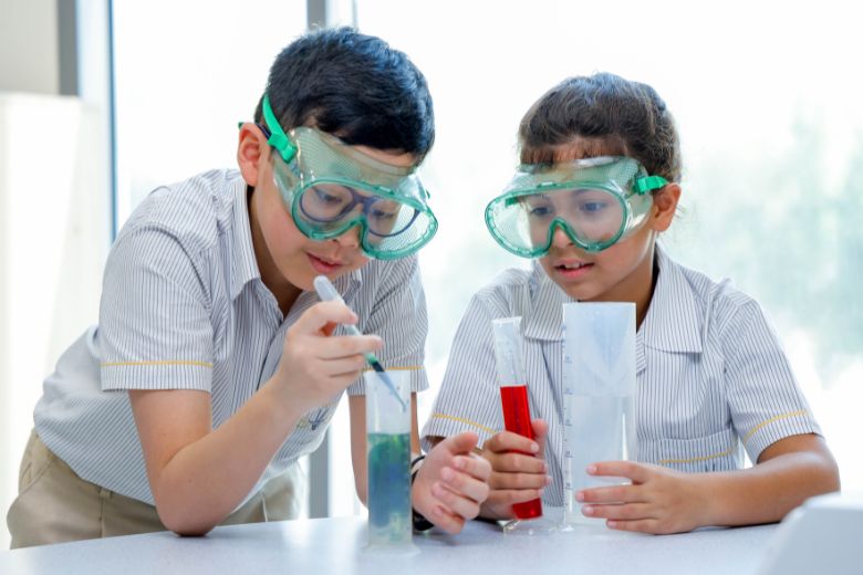 Students of Southview School engaged in science experiment