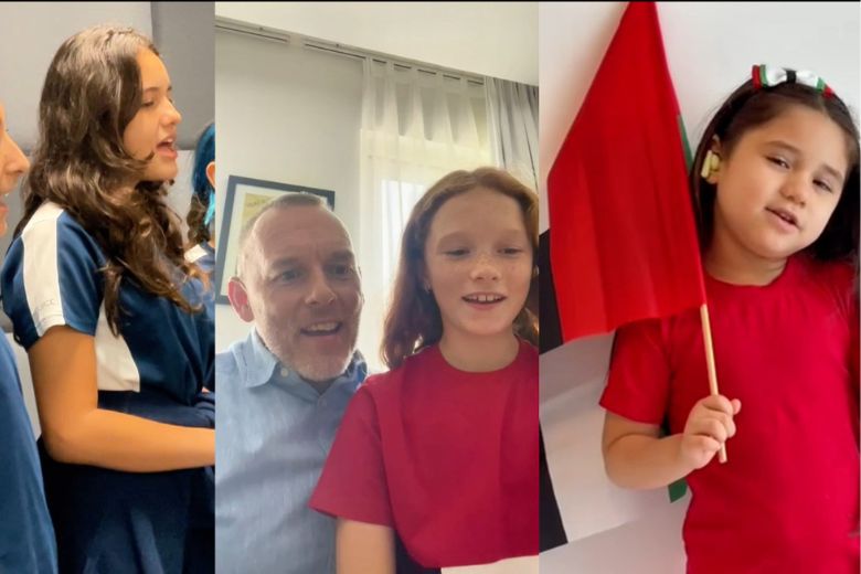 Children singing “Our Home” in a school choir celebrating UAE Armed Forces anniversary