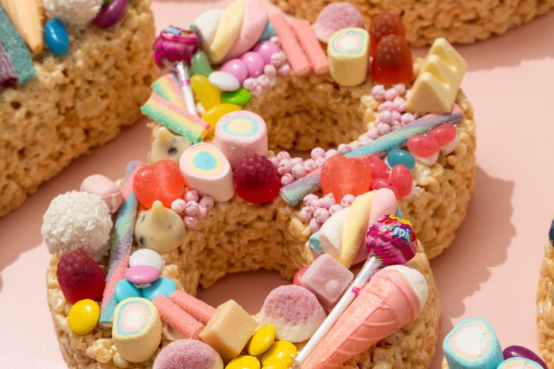A colourful selection of gourmet rice crispy treats and sweet desserts perfect for sharing during a family day out