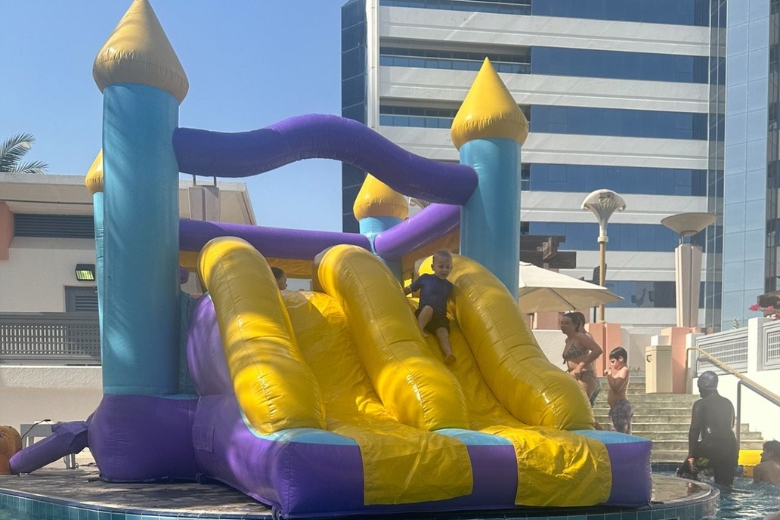 A bouncy castle adds extra excitement to a relaxing family day out