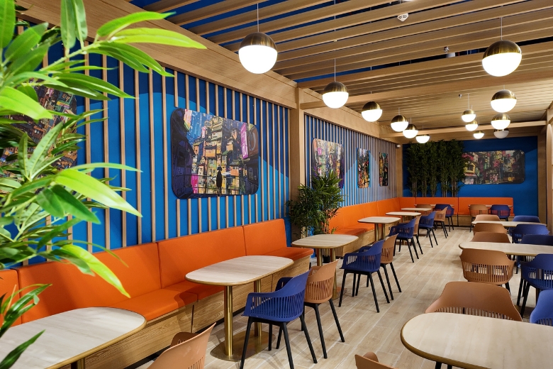 A welcoming café offers the perfect spot to take a break between adventures